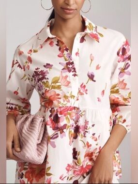 NWT Anthropologie Maeve The Bettina  Floral Tiered Shirt Dress, XS